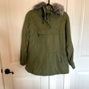 L.L. Bean Green Hooded Jacket with Faux Fur Trim